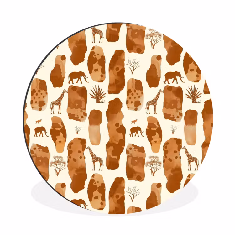 Alu-Dibond-Bild Rund - Terrakotta – Safari – Tiere – Muster — 1