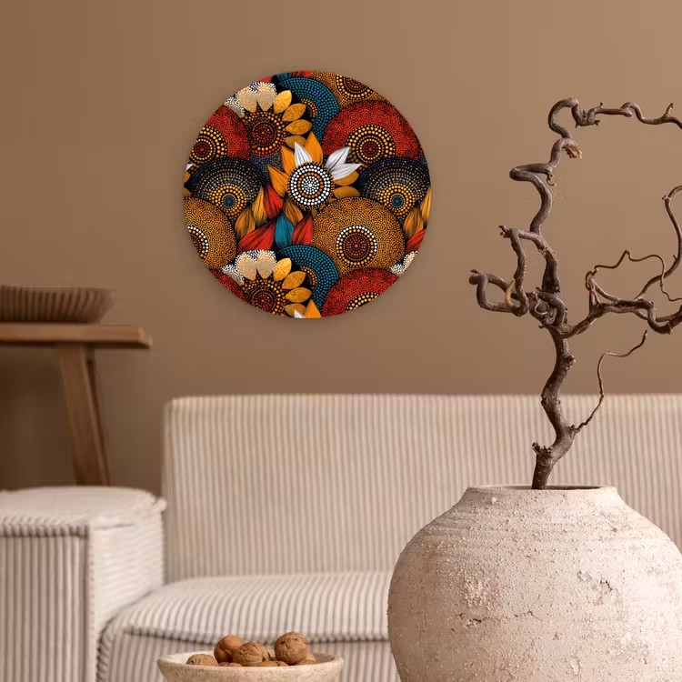 Glasbild Rund - Farbenfroh – Aborigine – Punktmalerei – Botanisch – Muster — 2