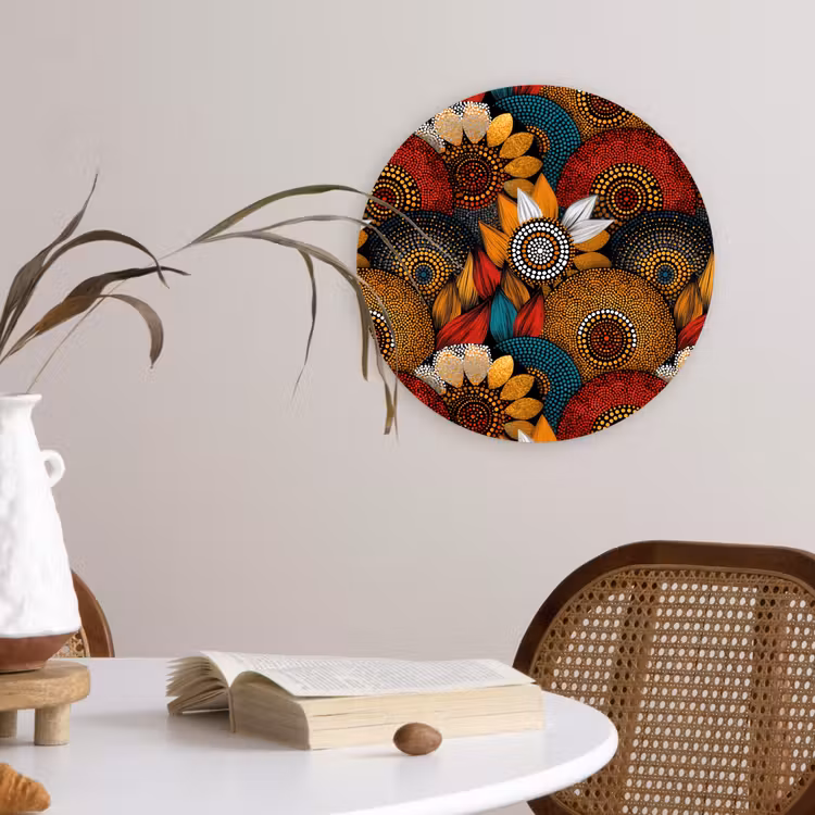 Glasbild Rund - Farbenfroh – Aborigine – Punktmalerei – Botanisch – Muster — 4