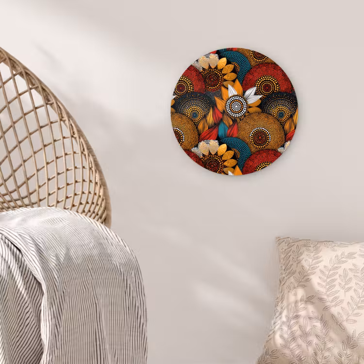 Glasbild Rund - Farbenfroh – Aborigine – Punktmalerei – Botanisch – Muster — 5