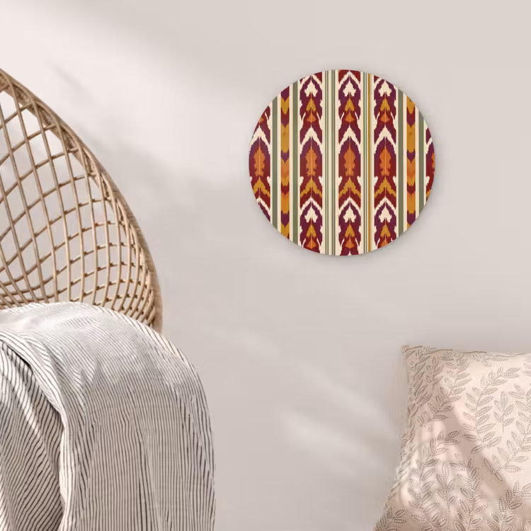 Glasbild Rund - Ikat – Bordeauxrot – Ethno – Muster — 5