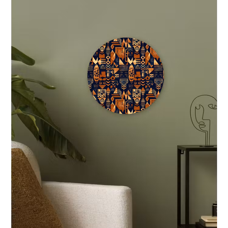 Glasbild Rund - Nachtblau – Kupfer – Tribal – Masken — 3