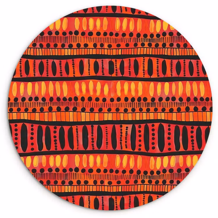 Glasbild Rund - Rot – Orange – Ethnisch – Ausdrucksstark – Muster — 1