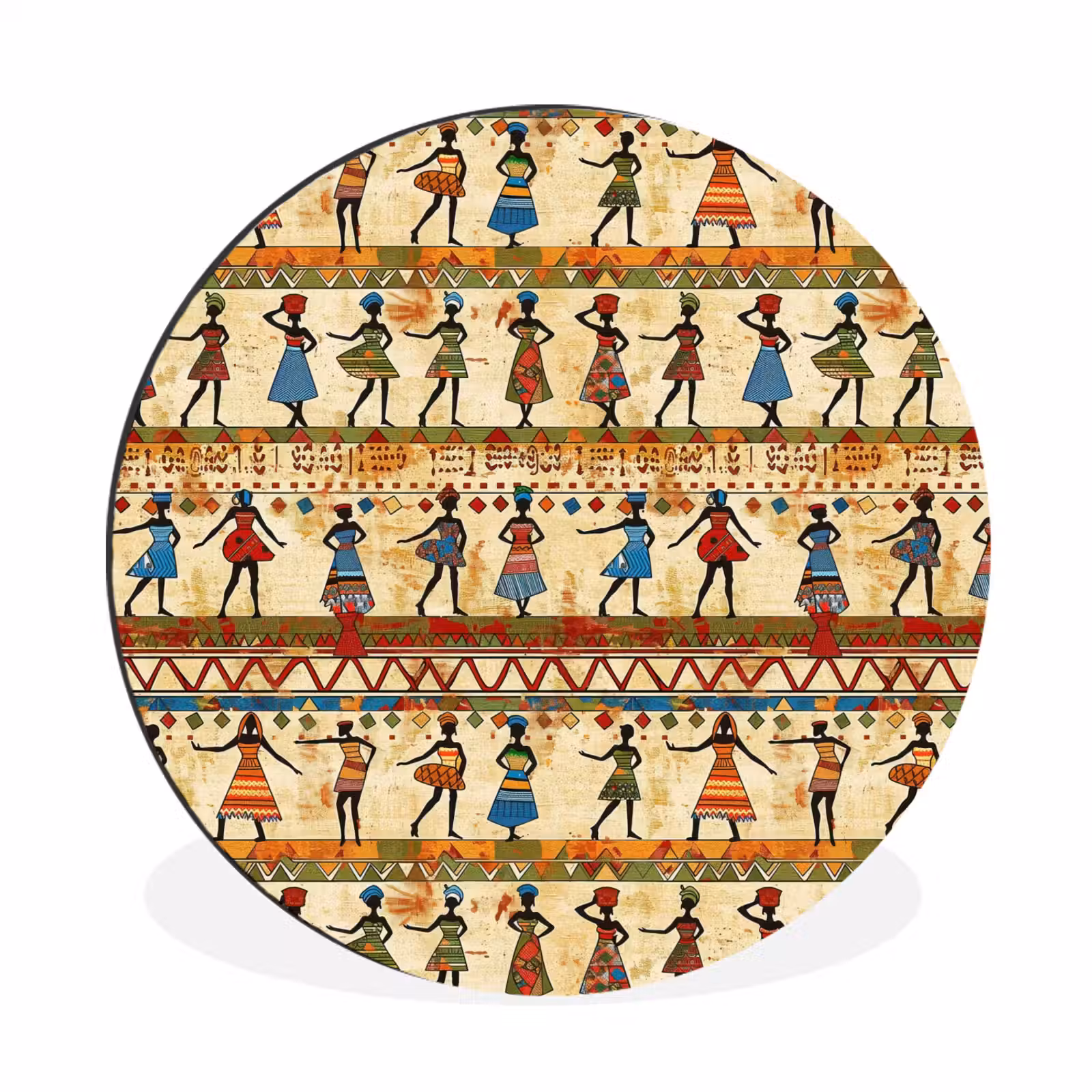 Alu-Dibond-Bild Rund - Farbenfroh – Afrikanisch – Ethnisch – Tanzende Frauen – Muster — 1