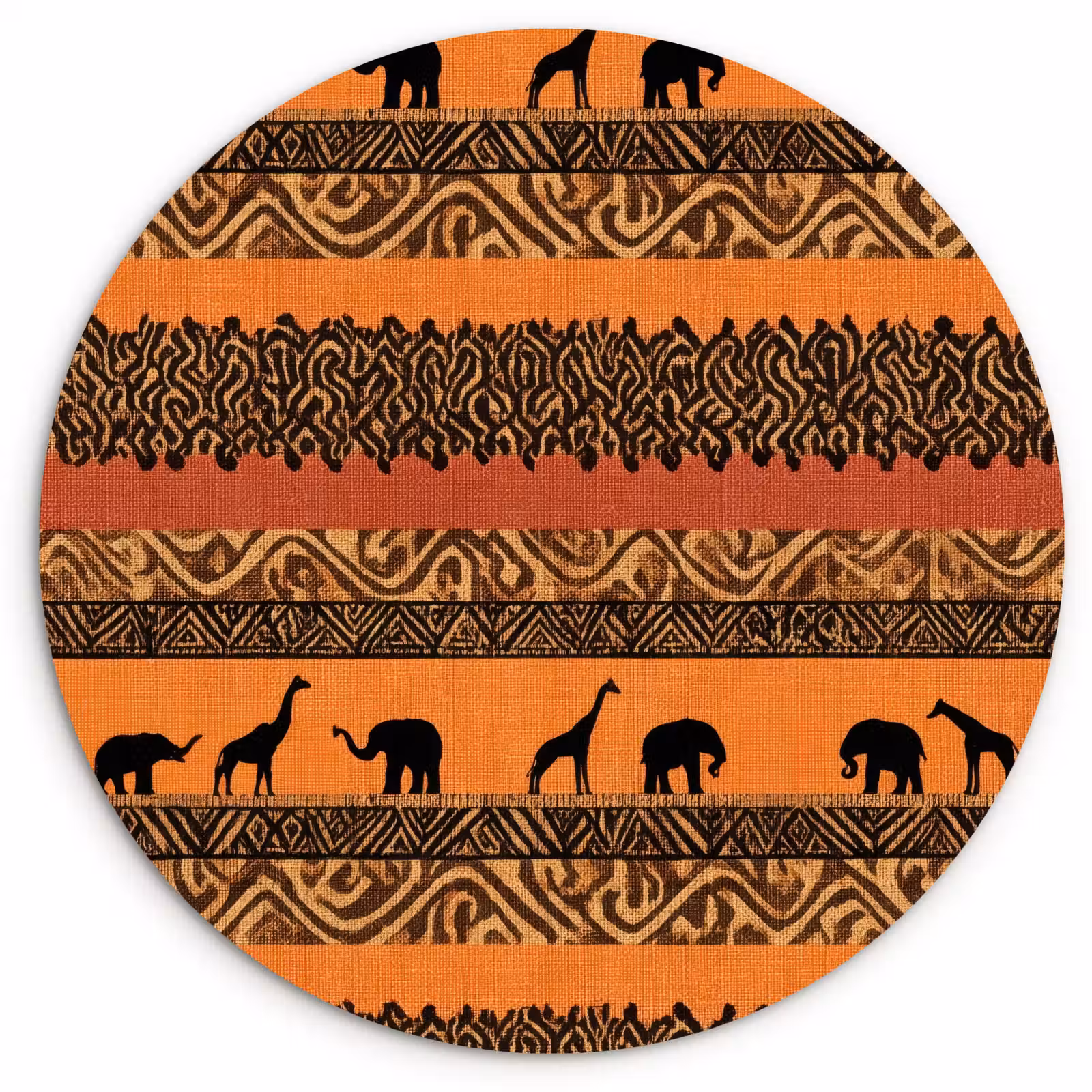 Glasbild Rund - Orange – Safari – Afrikaans – Tiere – Muster — 1