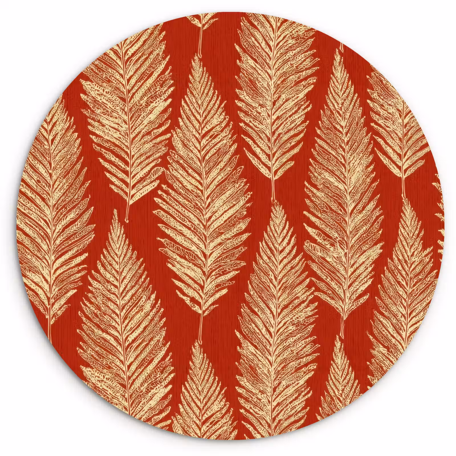 Glasbild Rund - Rot – Botanisch – Farn – Muster — 1