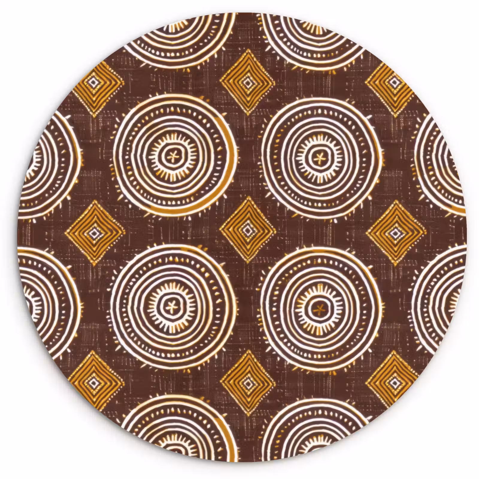 Glasbild Rund - Schokoladenbraun – Ethno – Tribal – Kreise – Muster — 1
