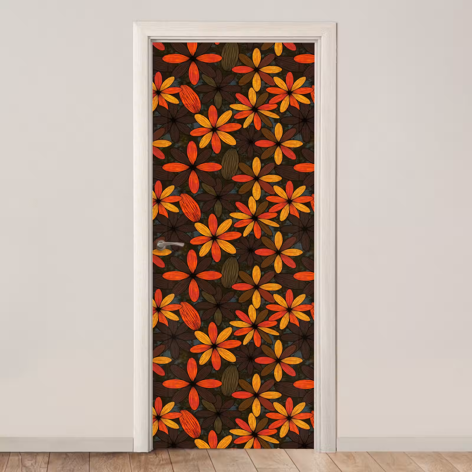 Türtapete - Orange – Retro – Blumen – Herbst — 1