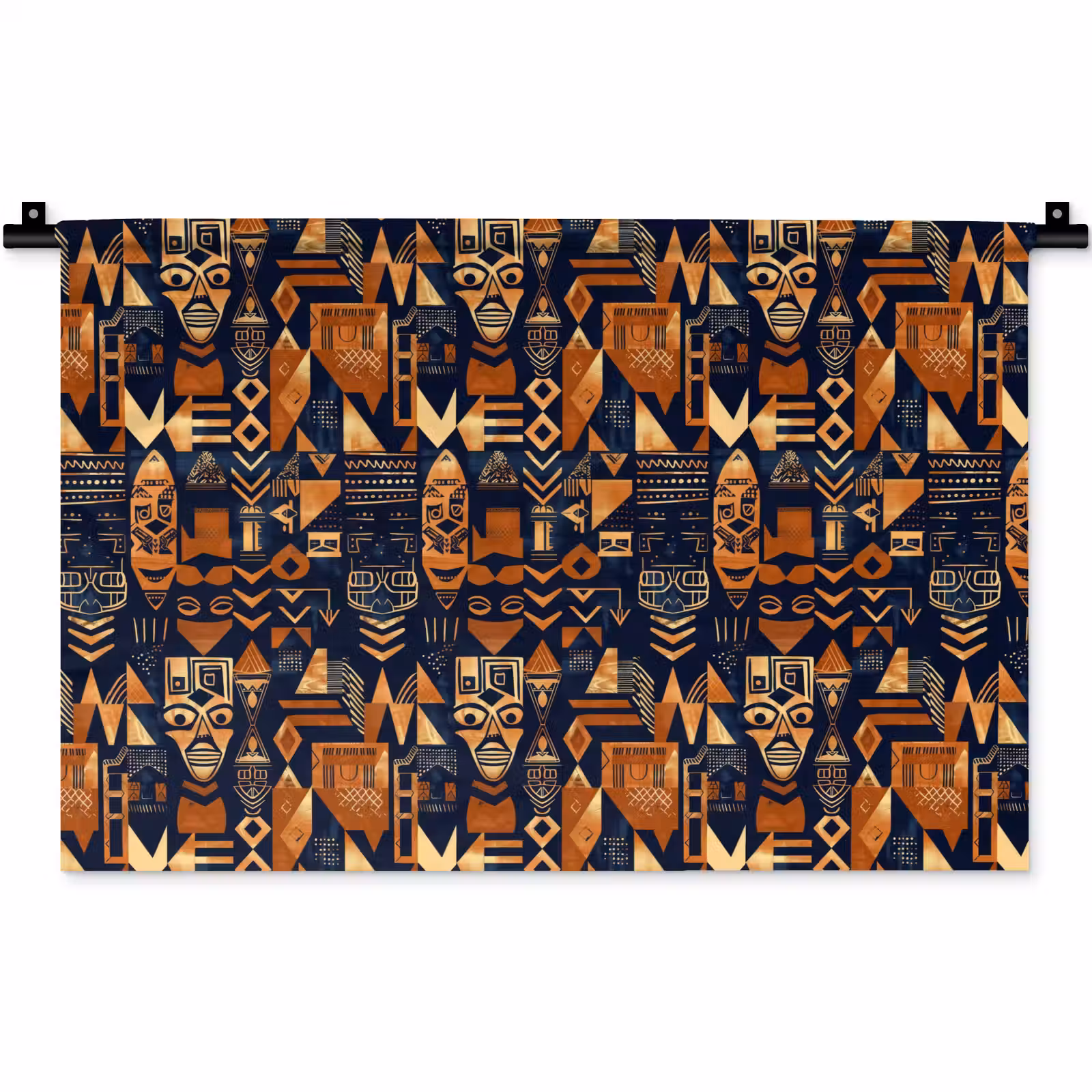 Wandteppich - Nachtblau – Kupfer – Tribal – Masken — 1
