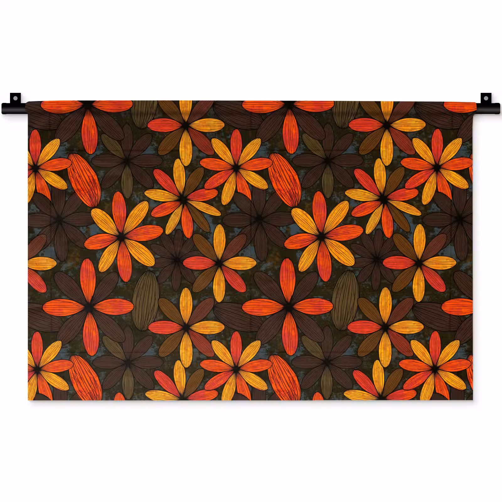 Wandteppich - Orange – Retro – Blumen – Herbst — 1