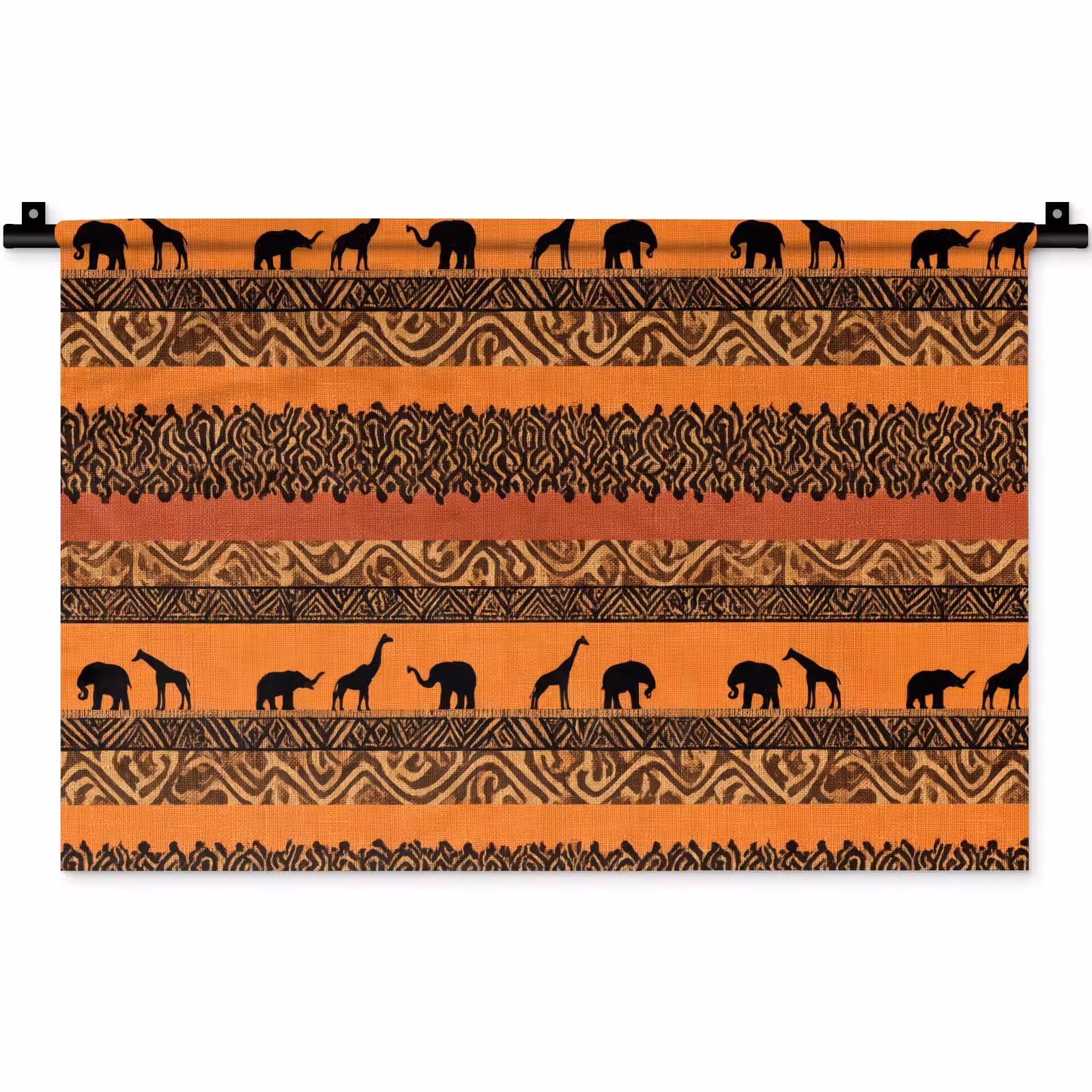 Wandteppich - Orange – Safari – Afrikaans – Tiere – Muster — 1