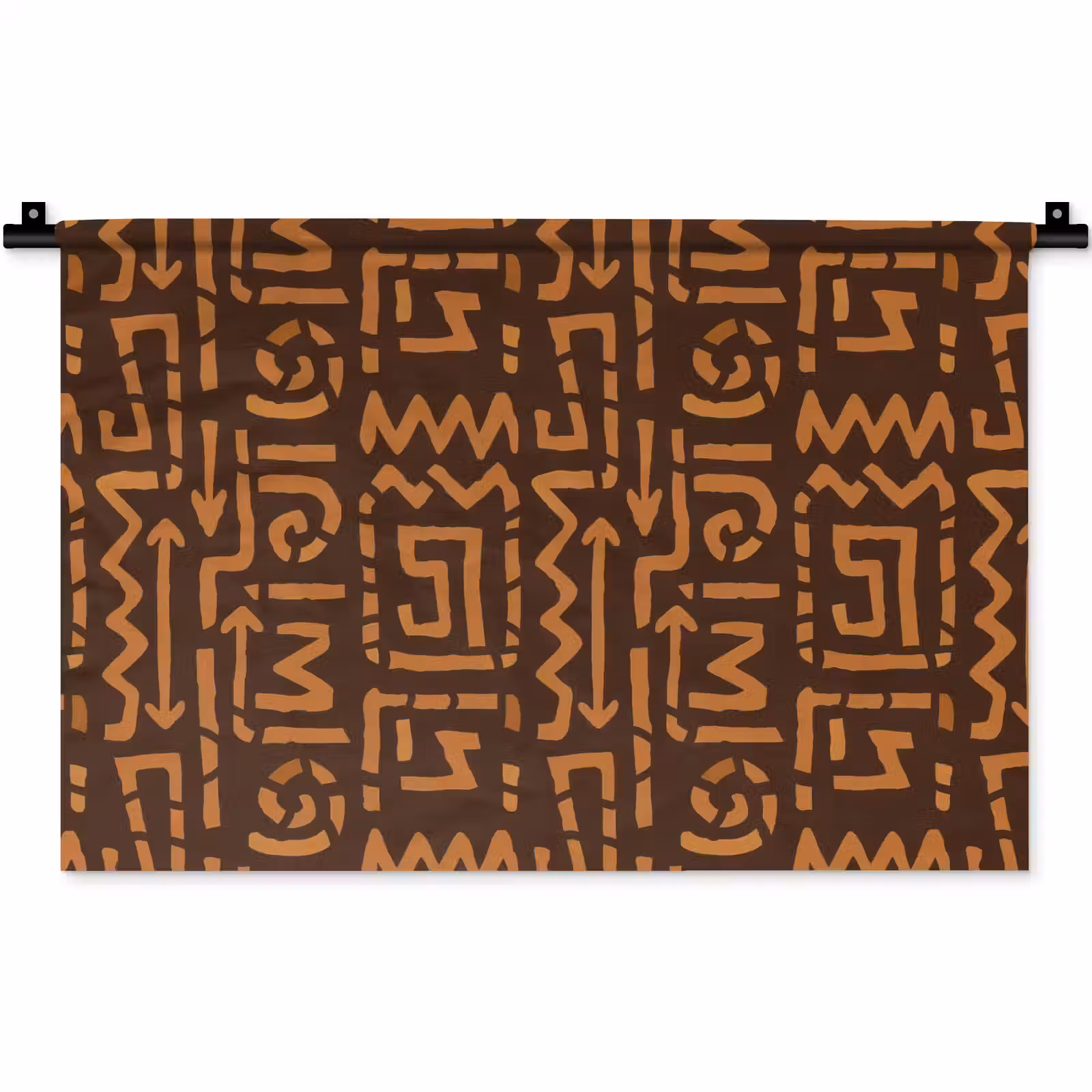 Wandteppich - Schokoladenbraun – Ethno – Tribal – Symbole — 1