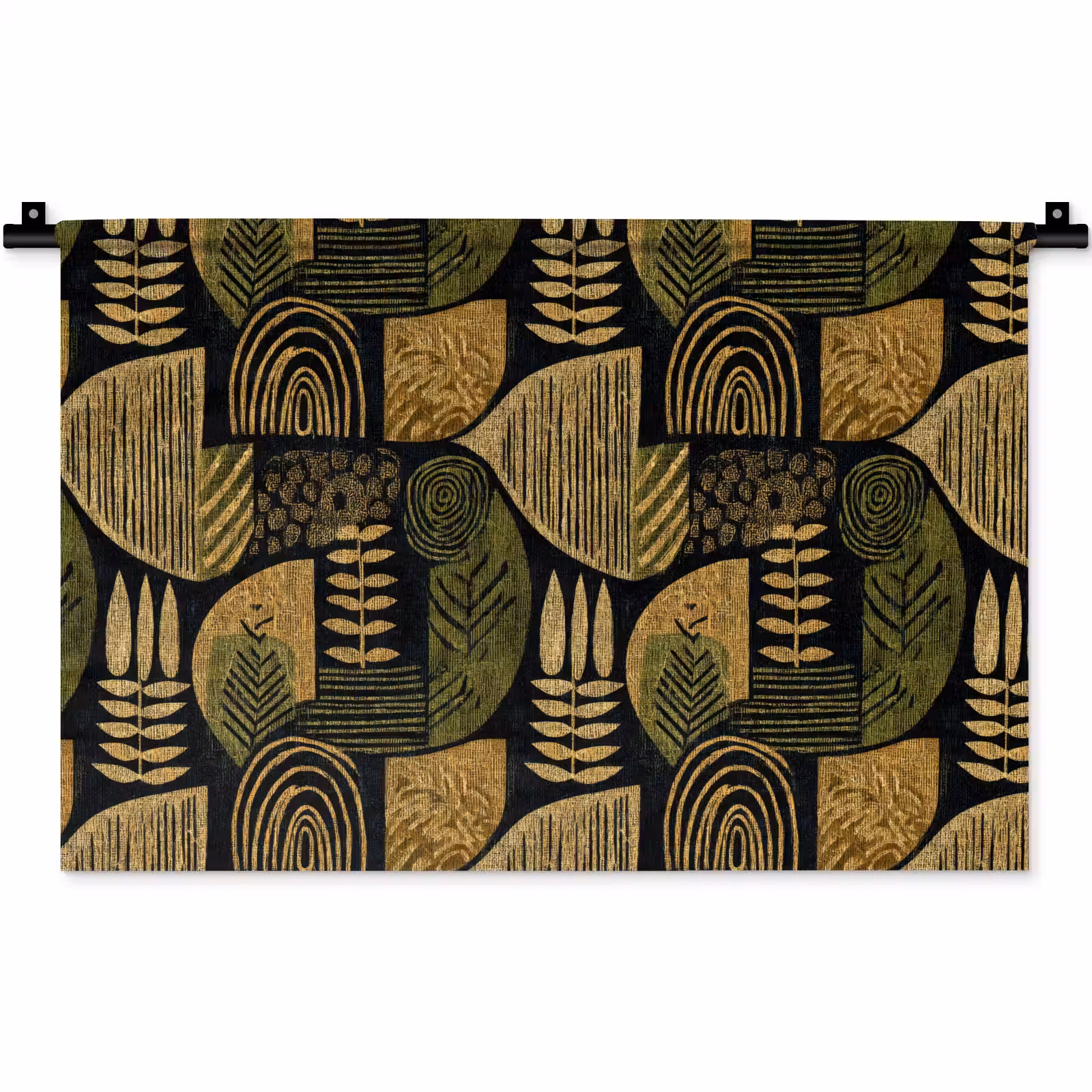 Wandteppich - Schwarz – Ockergelb – Botanisch – Textur — 1