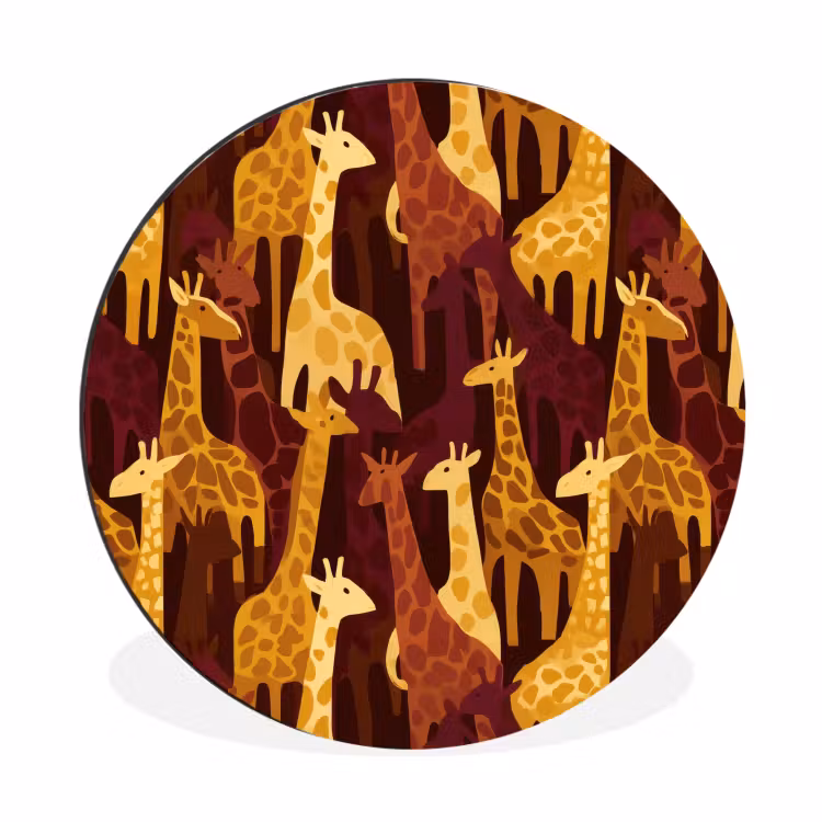 Alu-Dibond-Bild Rund - Braun – Giraffen – Safari – Muster — 1