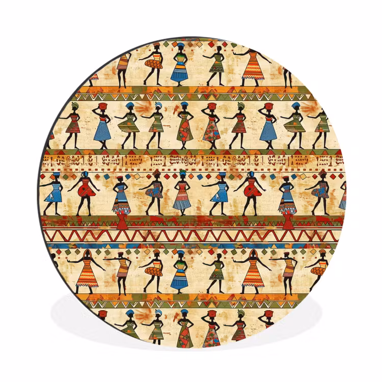 Alu-Dibond-Bild Rund - Farbenfroh – Afrikanisch – Ethnisch – Tanzende Frauen – Muster — 1