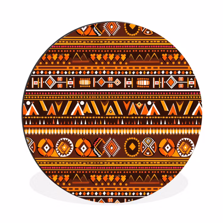 Alu-Dibond-Bild Rund - Orange – Ethnisch – Tribal – Geometrisch – Muster — 1