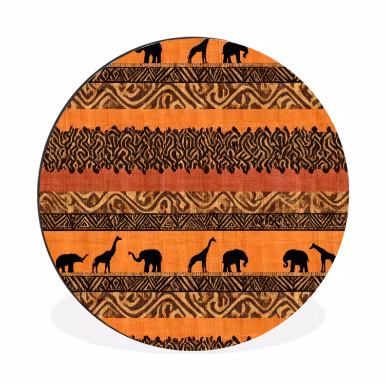 Alu-Dibond-Bild Rund - Orange – Safari – Afrikaans – Tiere – Muster — 1
