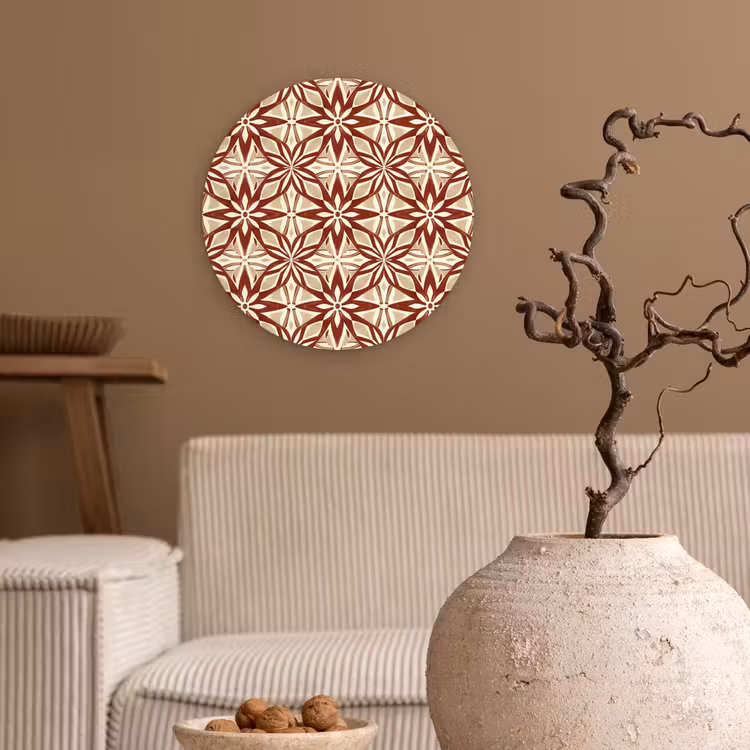 Glasbild Rund - Bordeauxrot – Geometrisch – Fliese – Muster — 2