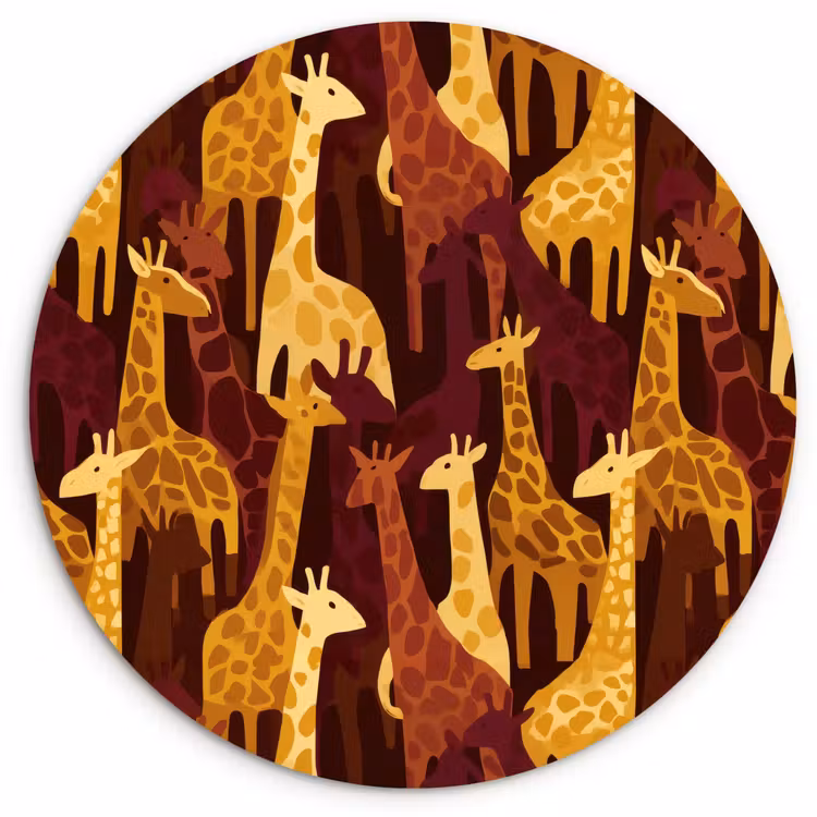 Glasbild Rund - Braun – Giraffen – Safari – Muster — 1