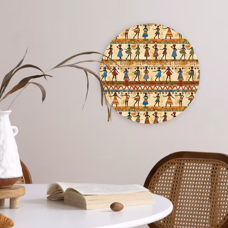 Glasbild Rund - Farbenfroh – Afrikanisch – Ethnisch – Tanzende Frauen – Muster — 4
