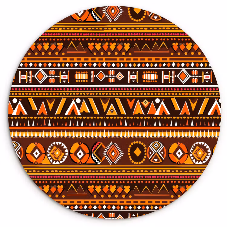 Glasbild Rund - Orange – Ethnisch – Tribal – Geometrisch – Muster — 1