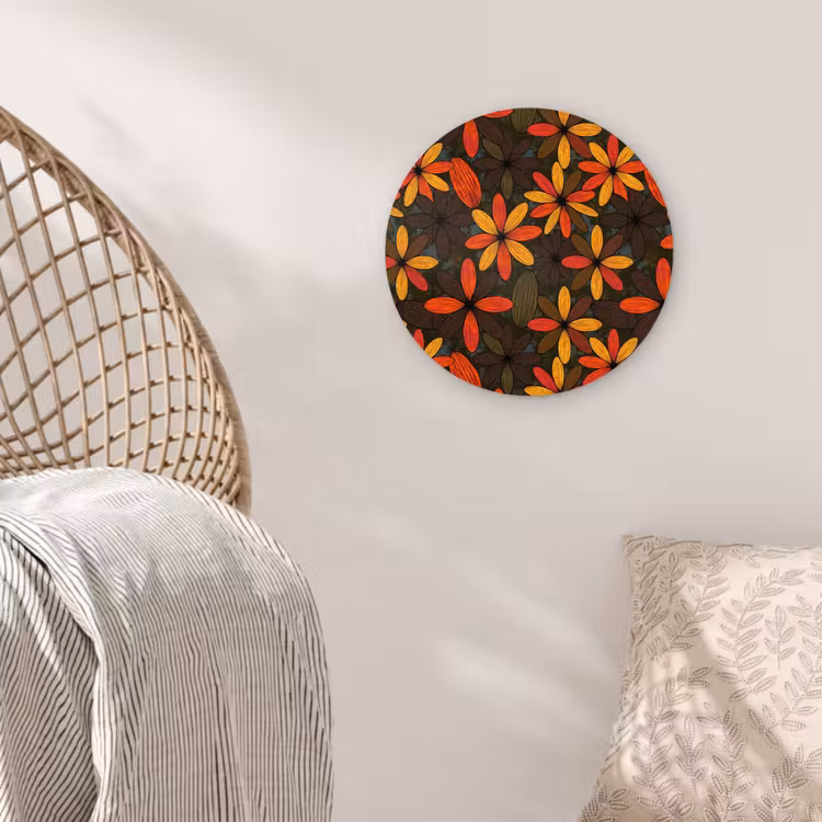 Glasbild Rund - Orange – Retro – Blumen – Herbst — 5
