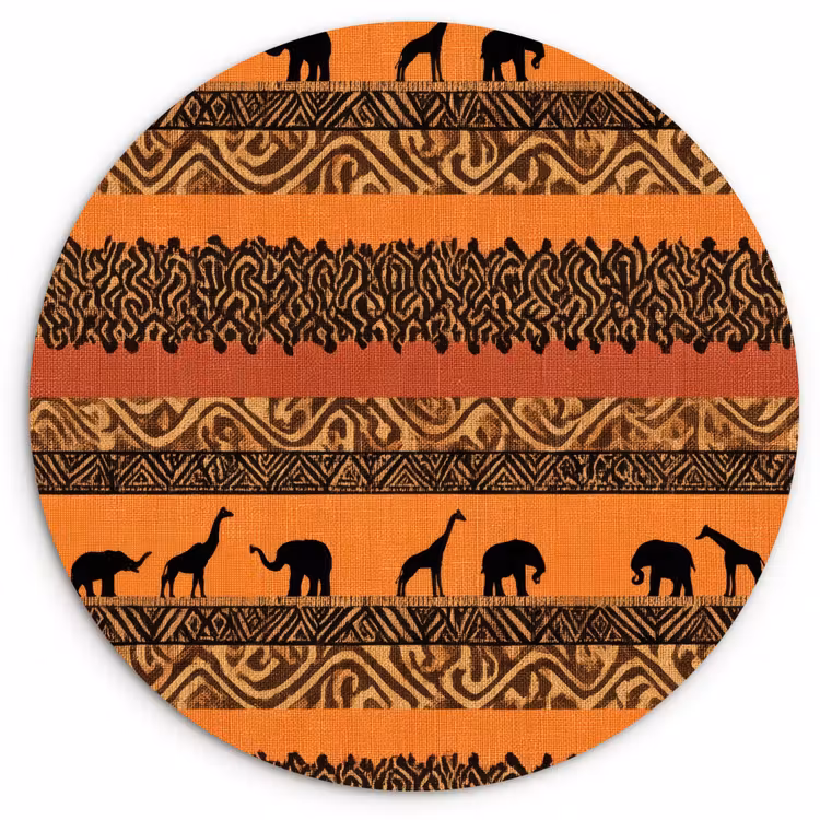 Glasbild Rund - Orange – Safari – Afrikaans – Tiere – Muster — 1