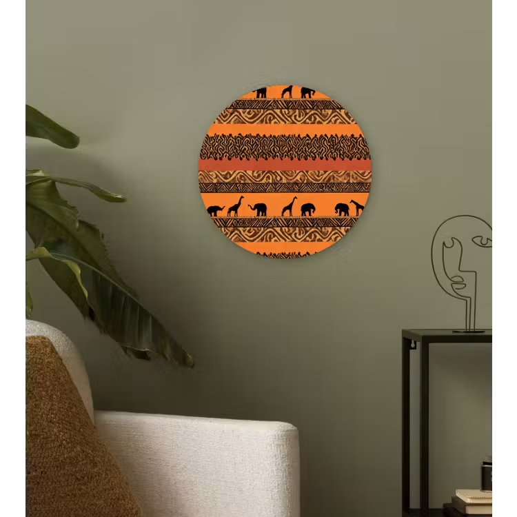 Glasbild Rund - Orange – Safari – Afrikaans – Tiere – Muster — 3