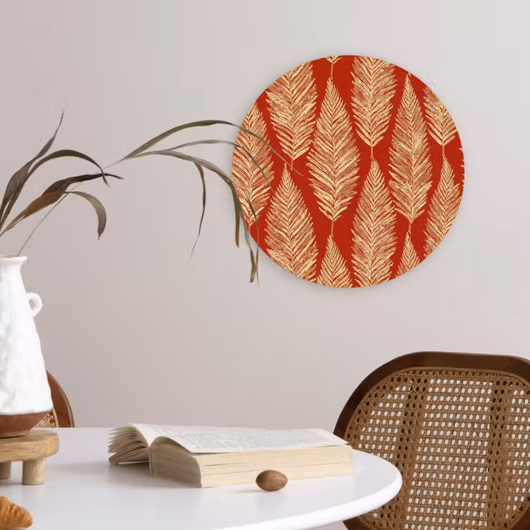 Glasbild Rund - Rot – Botanisch – Farn – Muster — 4