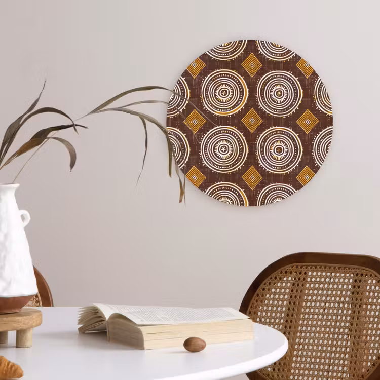 Glasbild Rund - Schokoladenbraun – Ethno – Tribal – Kreise – Muster — 4