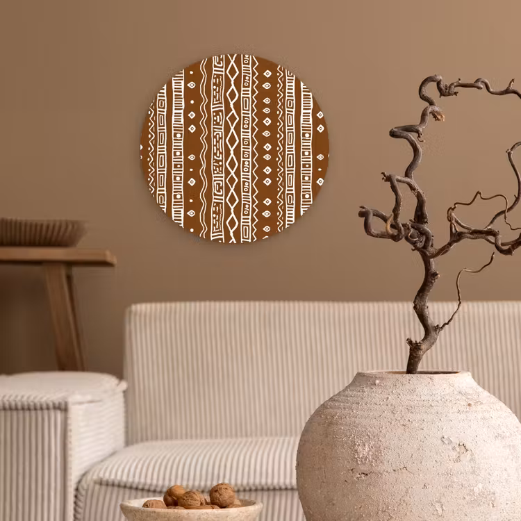 Glasbild Rund - Schokoladenbraun – Ethno – Tribal – Muster — 2