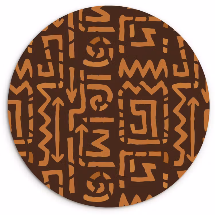 Glasbild Rund - Schokoladenbraun – Ethno – Tribal – Symbole — 1
