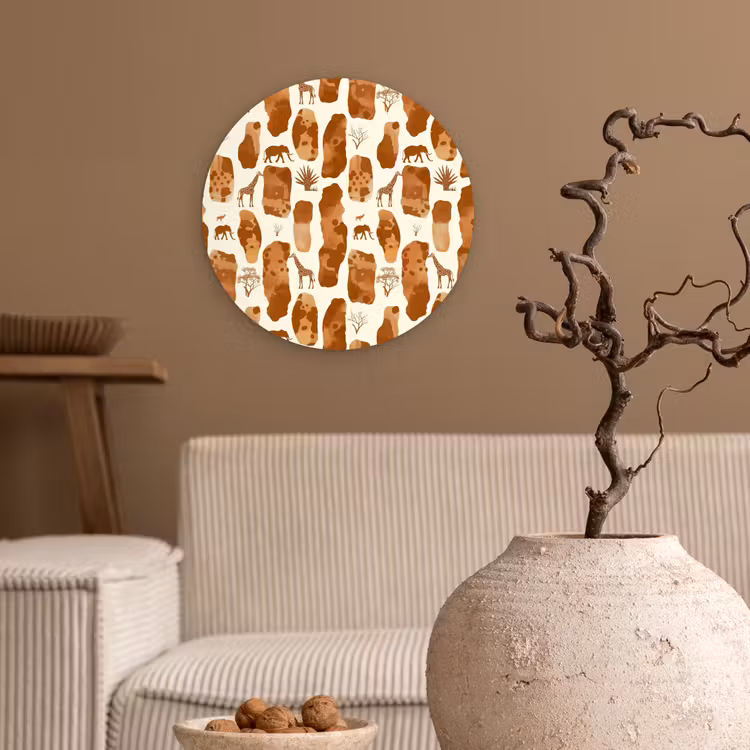 Glasbild Rund - Terrakotta – Safari – Tiere – Muster — 2