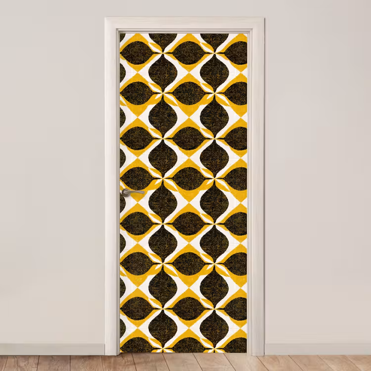 Türtapete - Gelb – Schwarz – Geometrisch – Retro – Struktur — 1