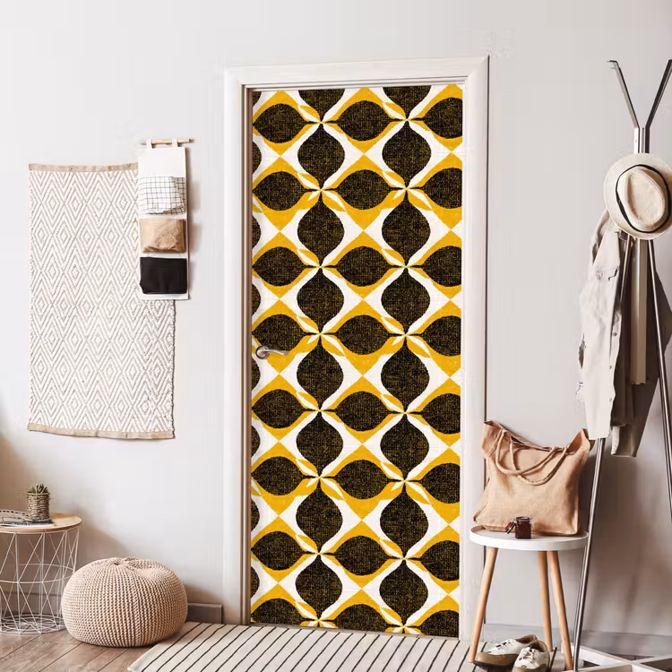 Türtapete - Gelb – Schwarz – Geometrisch – Retro – Struktur — 7