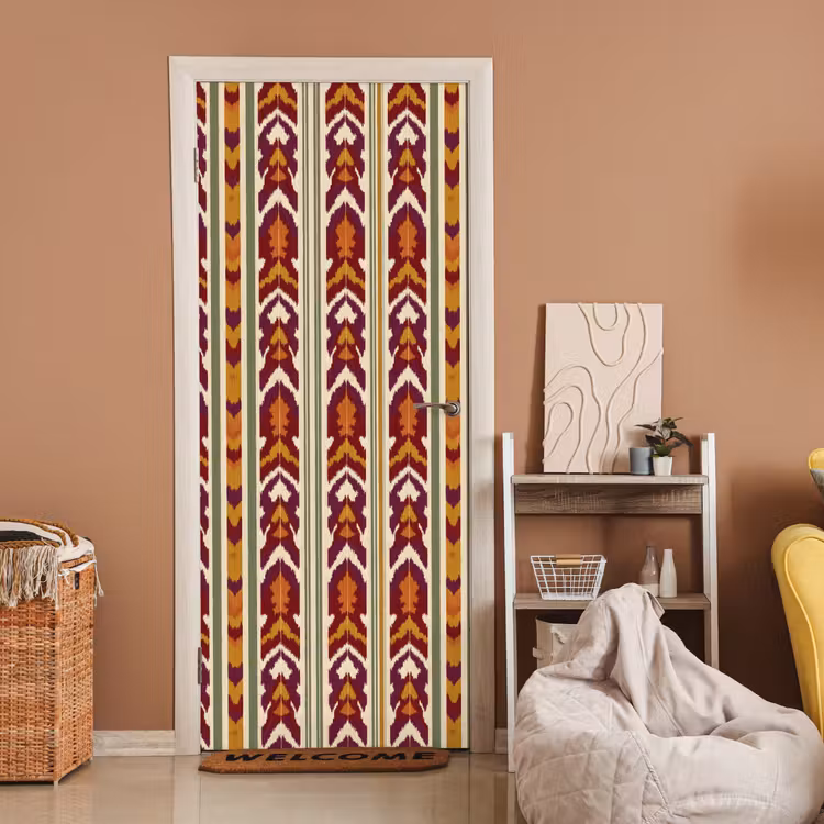 Türtapete - Ikat – Bordeauxrot – Ethno – Muster — 2