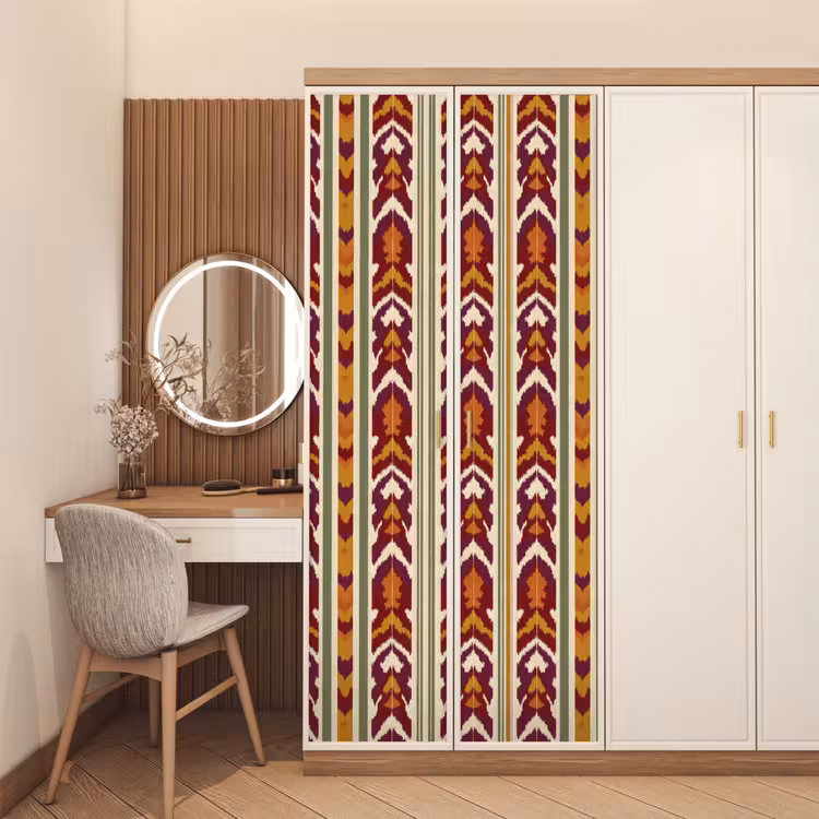 Türtapete - Ikat – Bordeauxrot – Ethno – Muster — 4