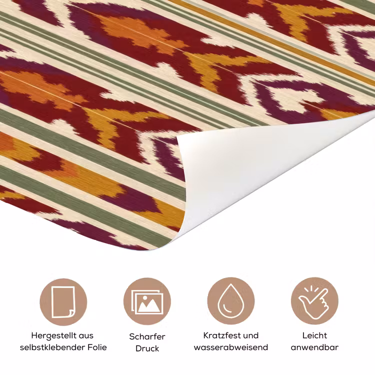 Türtapete - Ikat – Bordeauxrot – Ethno – Muster — 5