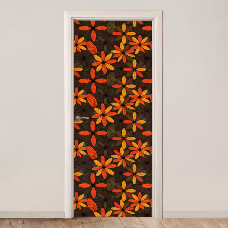 Türtapete - Orange – Retro – Blumen – Herbst — 1
