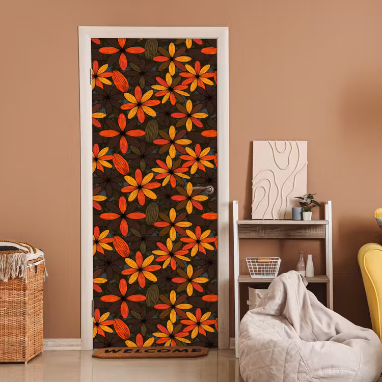Türtapete - Orange – Retro – Blumen – Herbst — 2