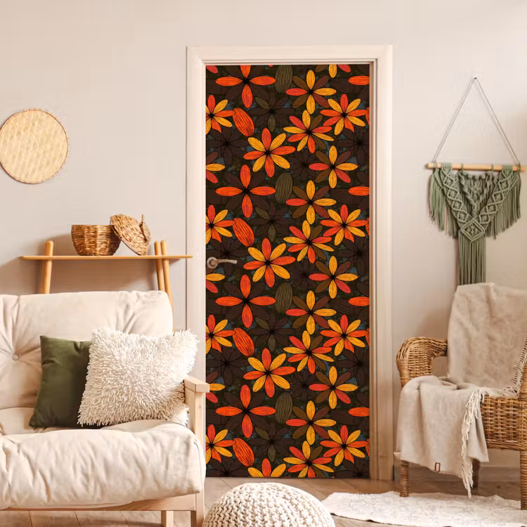 Türtapete - Orange – Retro – Blumen – Herbst — 3