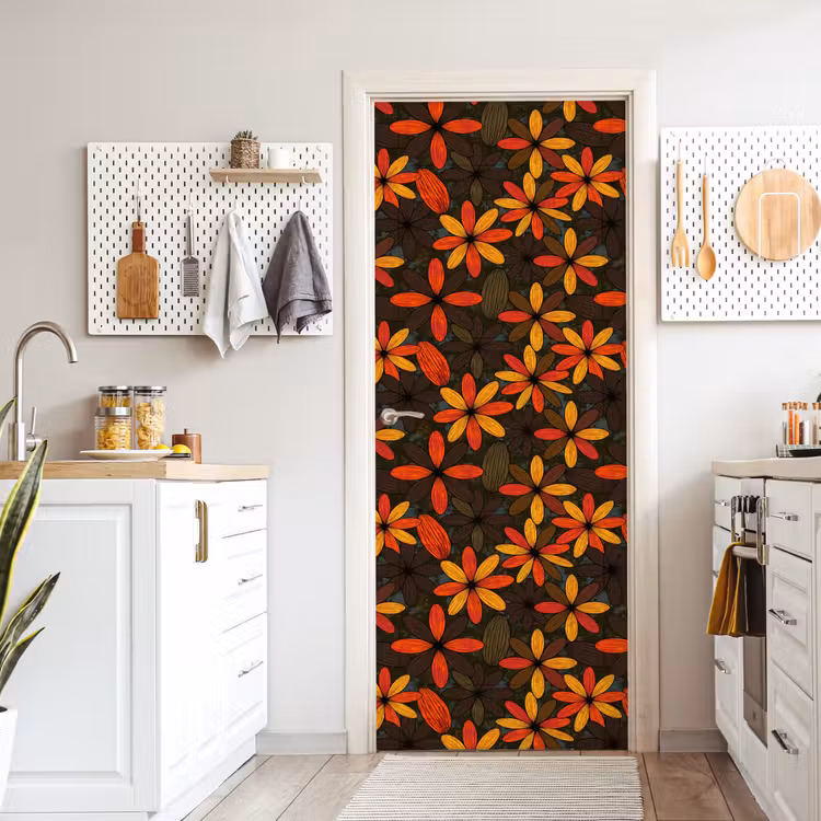 Türtapete - Orange – Retro – Blumen – Herbst — 6