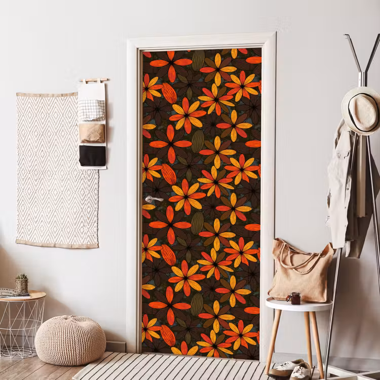 Türtapete - Orange – Retro – Blumen – Herbst — 7