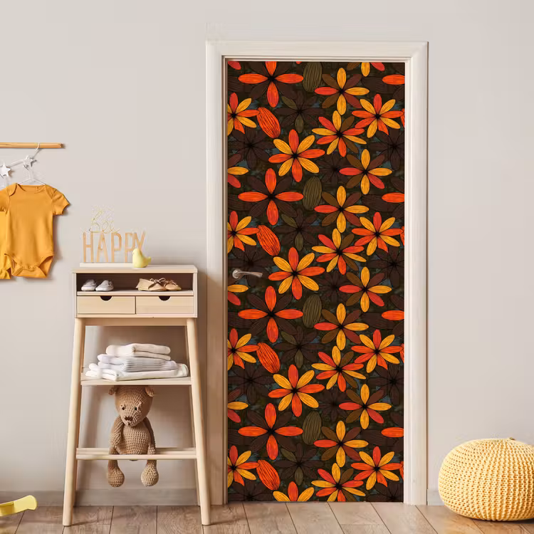 Türtapete - Orange – Retro – Blumen – Herbst — 8