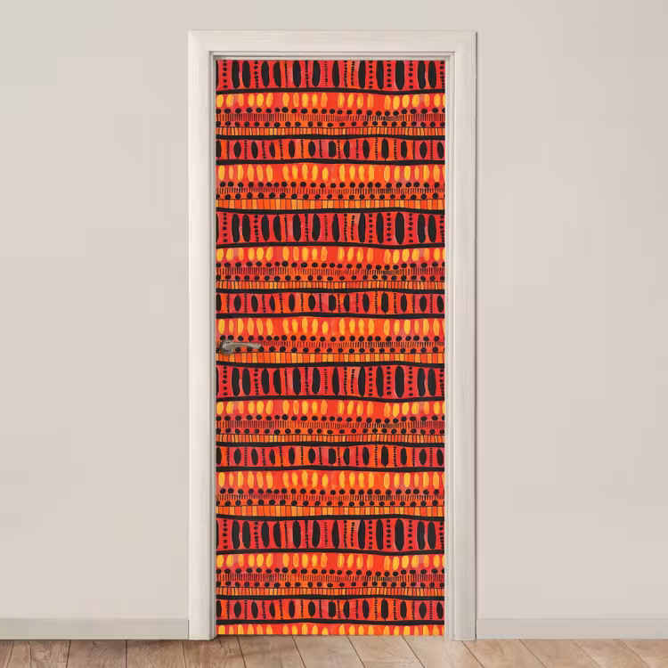 Türtapete - Rot – Orange – Ethnisch – Ausdrucksstark – Muster — 1