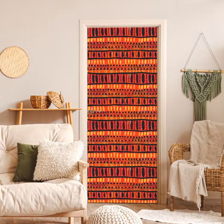 Türtapete - Rot – Orange – Ethnisch – Ausdrucksstark – Muster — 3