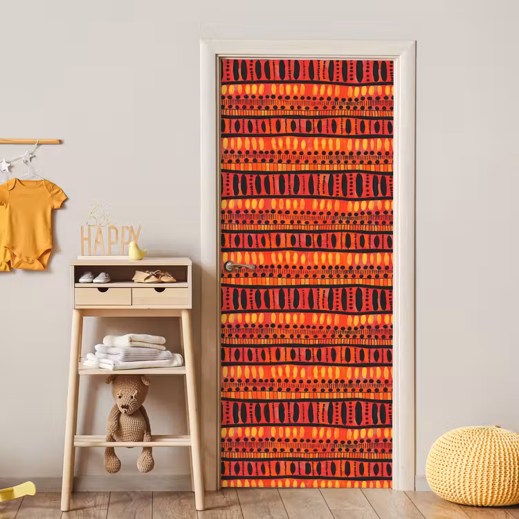 Türtapete - Rot – Orange – Ethnisch – Ausdrucksstark – Muster — 8