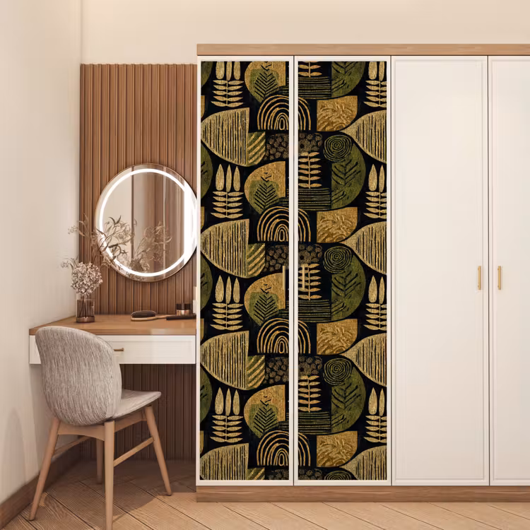 Türtapete - Schwarz – Ockergelb – Botanisch – Textur — 4