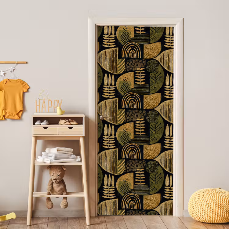 Türtapete - Schwarz – Ockergelb – Botanisch – Textur — 8