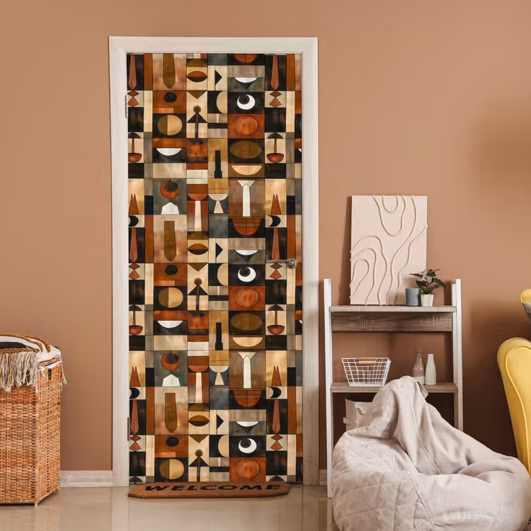 Türtapete - Terrakotta – Geometrisch – Mid-Century – Muster — 2